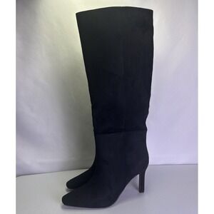 CELLENZ Black Suede Knee High Boots Size 9 Stiletto Heel Pointed Toe Slouchy